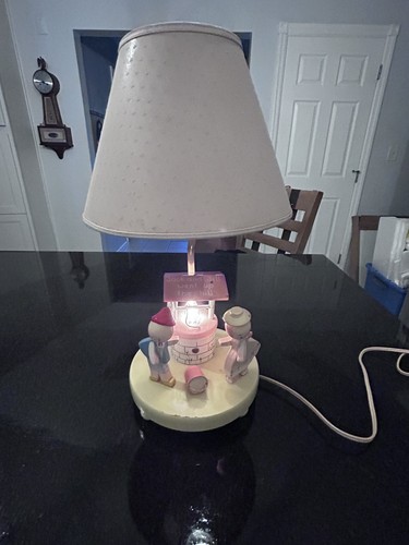 Vintage Jack & Jill Nursery Lamp 14” Pink Shade Storybook Child Bedroom Decor