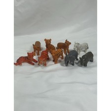 Lot Of 9 Hard Plastic Safari Zoo Animals Babies Lion Cheetah Zebra Rhino Vtg Toy