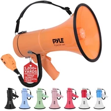 Pyle 50W Megaphone Bullhorn - Portable, Auto Siren & Adjustable Volume (Orange)
