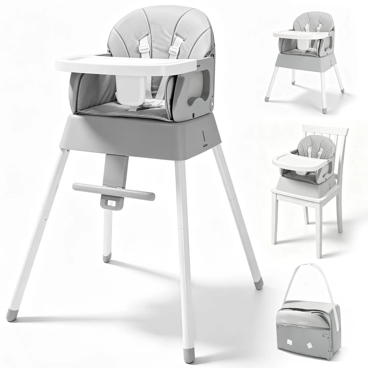 5 in 1 Foldable Baby High Chair,Convertible Highchair for Babies and Toddlers-Po