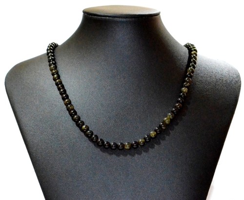 gold obsidian necklace 6mm Natural stone necklace Jewelry