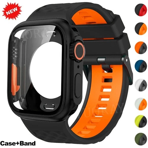 For Apple Watch Series 11 10 9 8 7 6 44 45 46mm Silicone Strap Band+Cover Case