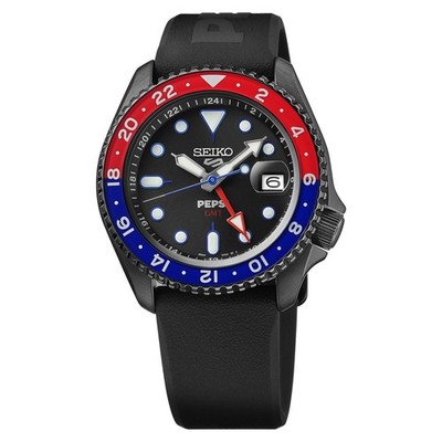 Seiko 5 Sports x Pepsi SSK047 42.5mm Black Dial GMT Automatic Watch Limited Ed