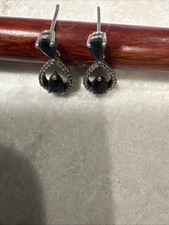 Stamp 925 Sterling Silver Pear Shape Sapphire Dangling Earrings for Women Gift