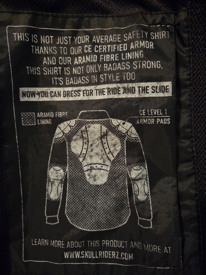 Road Armor Protective Biker Shirt - Mesh Solid Black - Size L - Skull ...