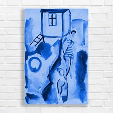 Abstract Expressionist Church Window Blue Canvas Print Large Picture Wall Art