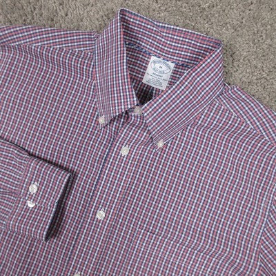Brooks Brothers Shirt Mens Medium Red Blue Plaid Regent Supima Button Up EUC