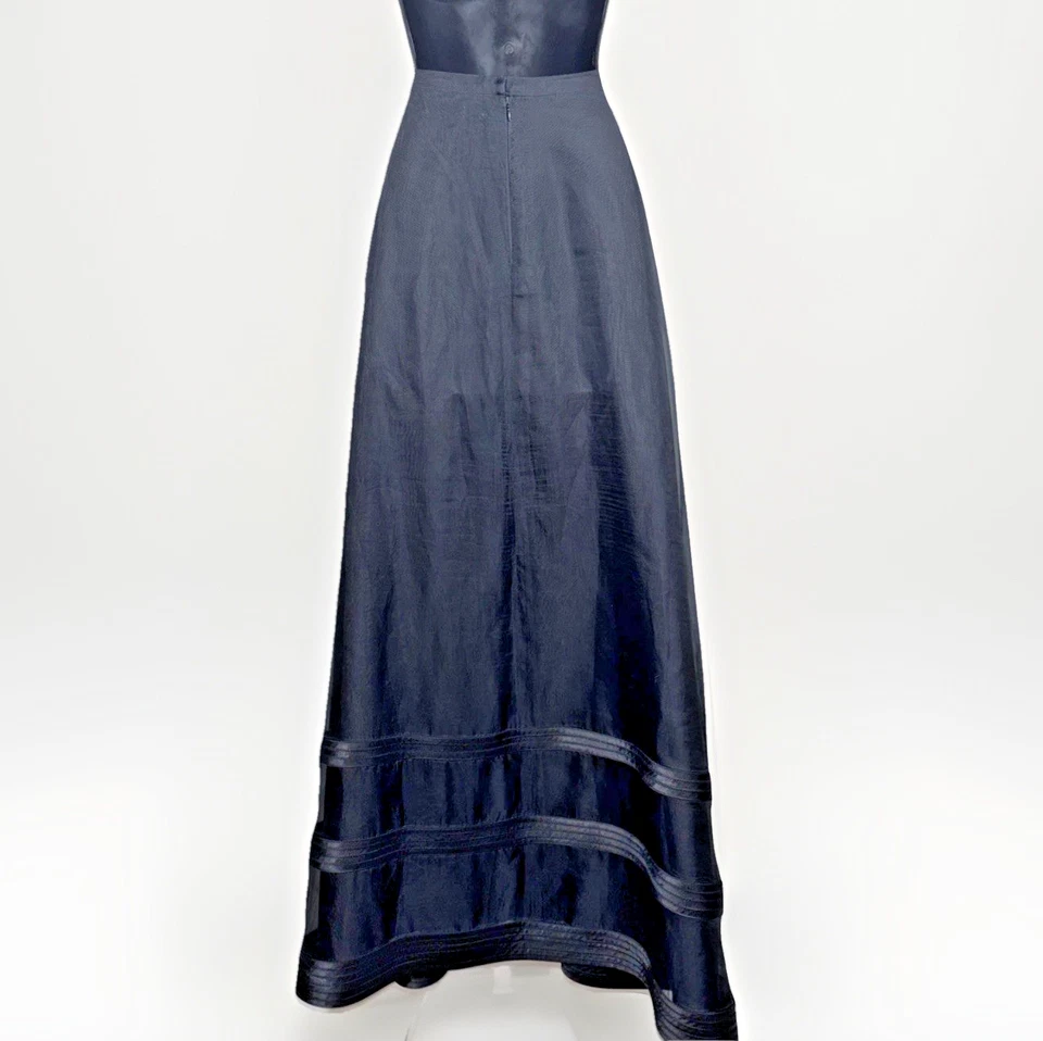 Tadashi Falda Formal 10 Seda Organza Larga Noche Negra Corbata Alta Costura Superposición Foto 2 de 4