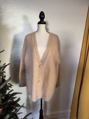 b+ab Beige Mohair Wool Cardigan Women s Size M Open Front Vintage Look Sweater