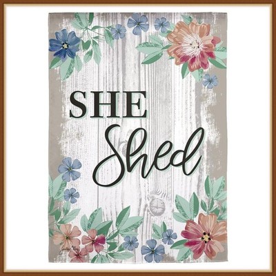 EVERGREEN GARDEN FLAG * SHE SHED * SHIMMERING MOREI REFLECTIONS - BRAND NEW