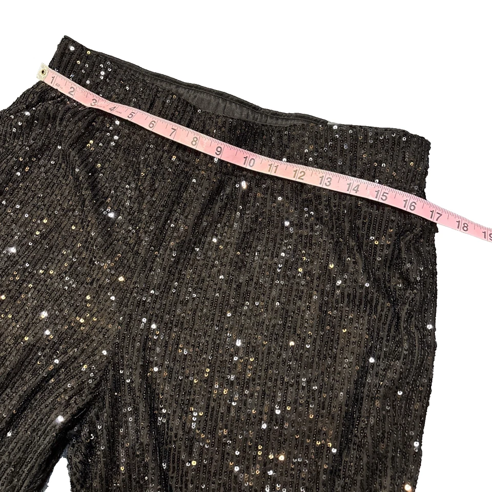 Pantalones de lentejuelas negros Maurices para mujer grandes tiro alto pierna ancha fiesta nuevo con etiquetas Foto 4 de 4