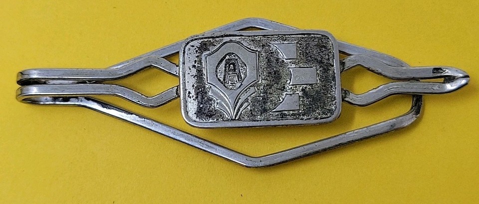 Vintage Silvertone Metal Tie/ Money Clip "A" Monogram Initial Accessory RARE 