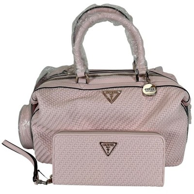 Guess Los Angeles Pink Woven Satchel Bag and Matching Wallet Set NEW