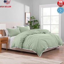 3-piece Linen Cotton Duvet Cover Set with Contrast Flange Machine Washable Full