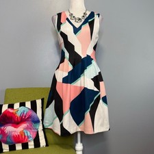 Vince Camuto Geometric Sleeveless Fit and Flare Dress 6 Cocktail Work
