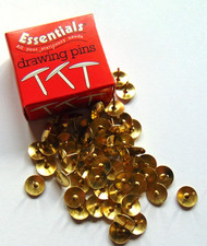 50 x Brass Drawing Pins Strong Metal - Gold Colour Thumb Tacks - 9.5mm Boxed