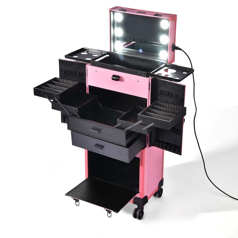 BYOOTIQUE Aluminum Rolling Makeup Case Beauty Light Mirror Cosmetic Pink Gift