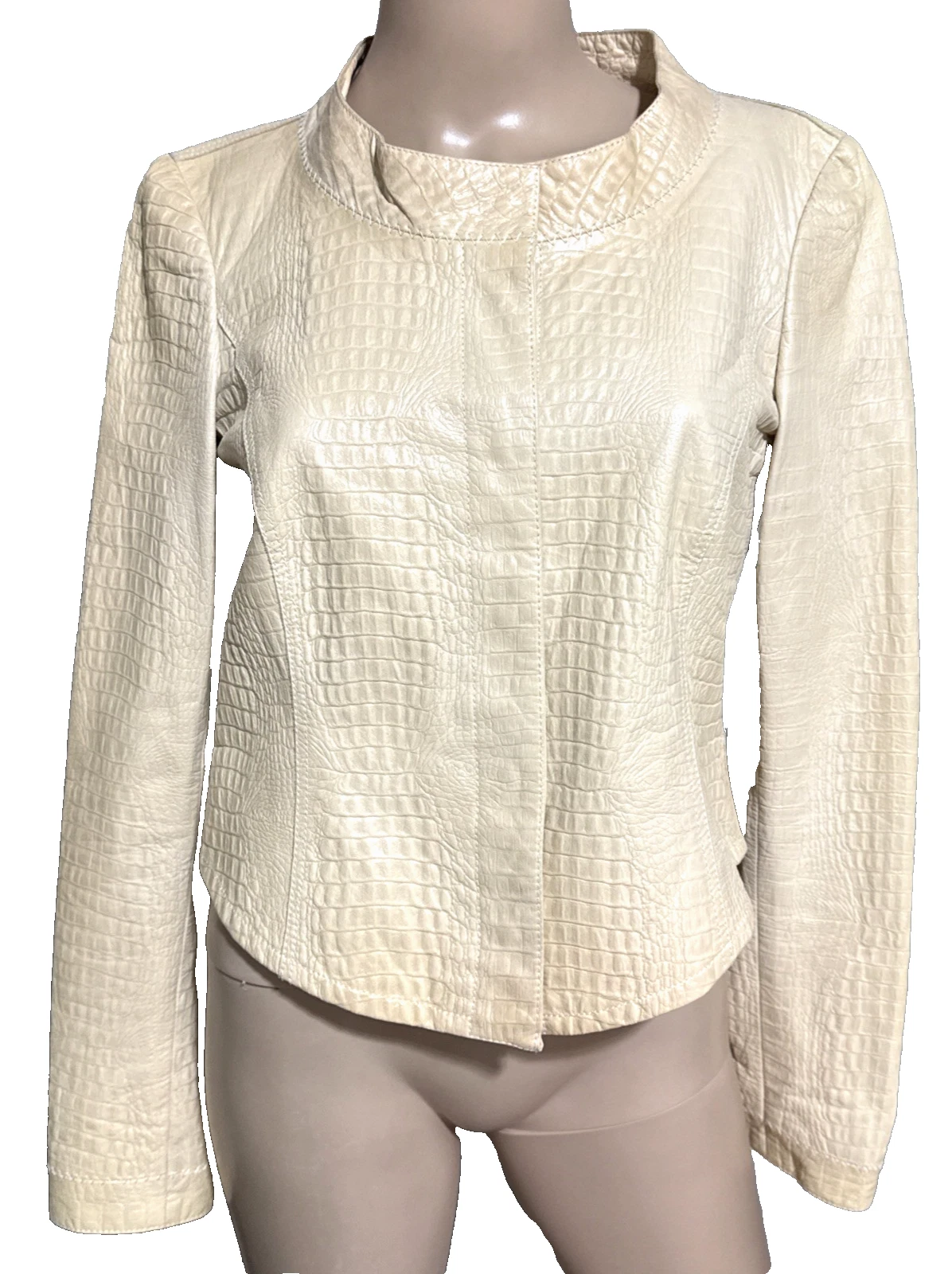 Giorgio Armani — Giorgio Armani Leather Alligator Crocodile Embossed Beige Jacket US 2 / IT 38