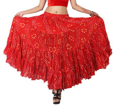 RED Cotton JAIPUR 25 Yard 4 Tier Gypsy Skirt American Belly Dance Polka Dot