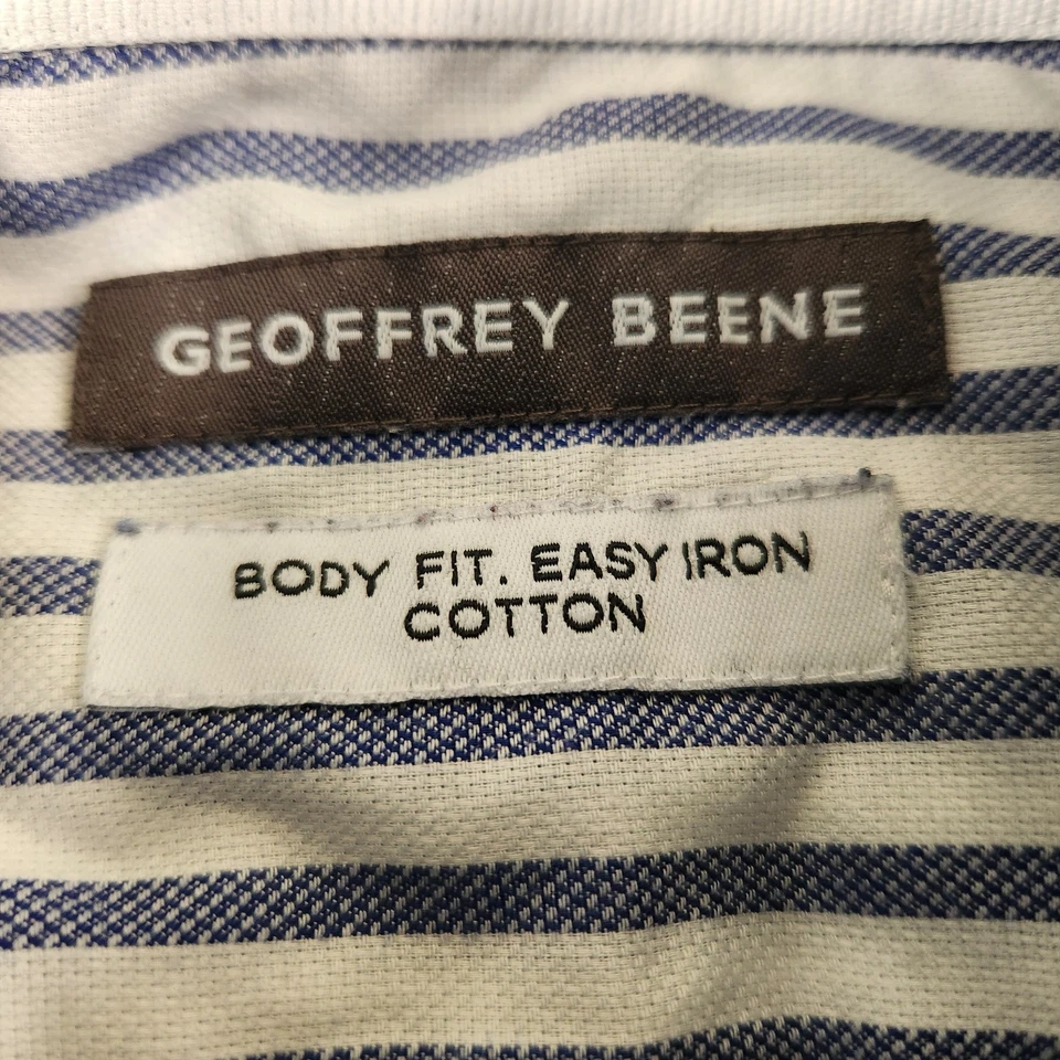 GEOFFREY BEENE SHIRT MENS SIZE M BLUE STRIPE COTTON L/SLEEVE BUTTON UP FADED - Image 2 of 4