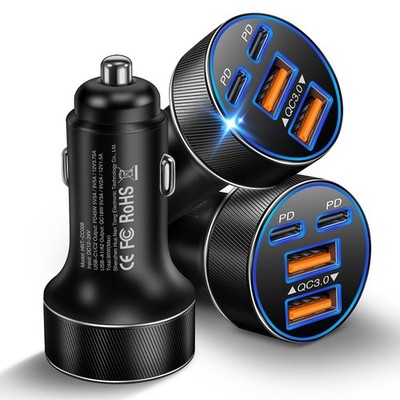 90W Car Charger USB C, 4-Port Super Fast Charging Cigarette Lighter Plug, Dua...