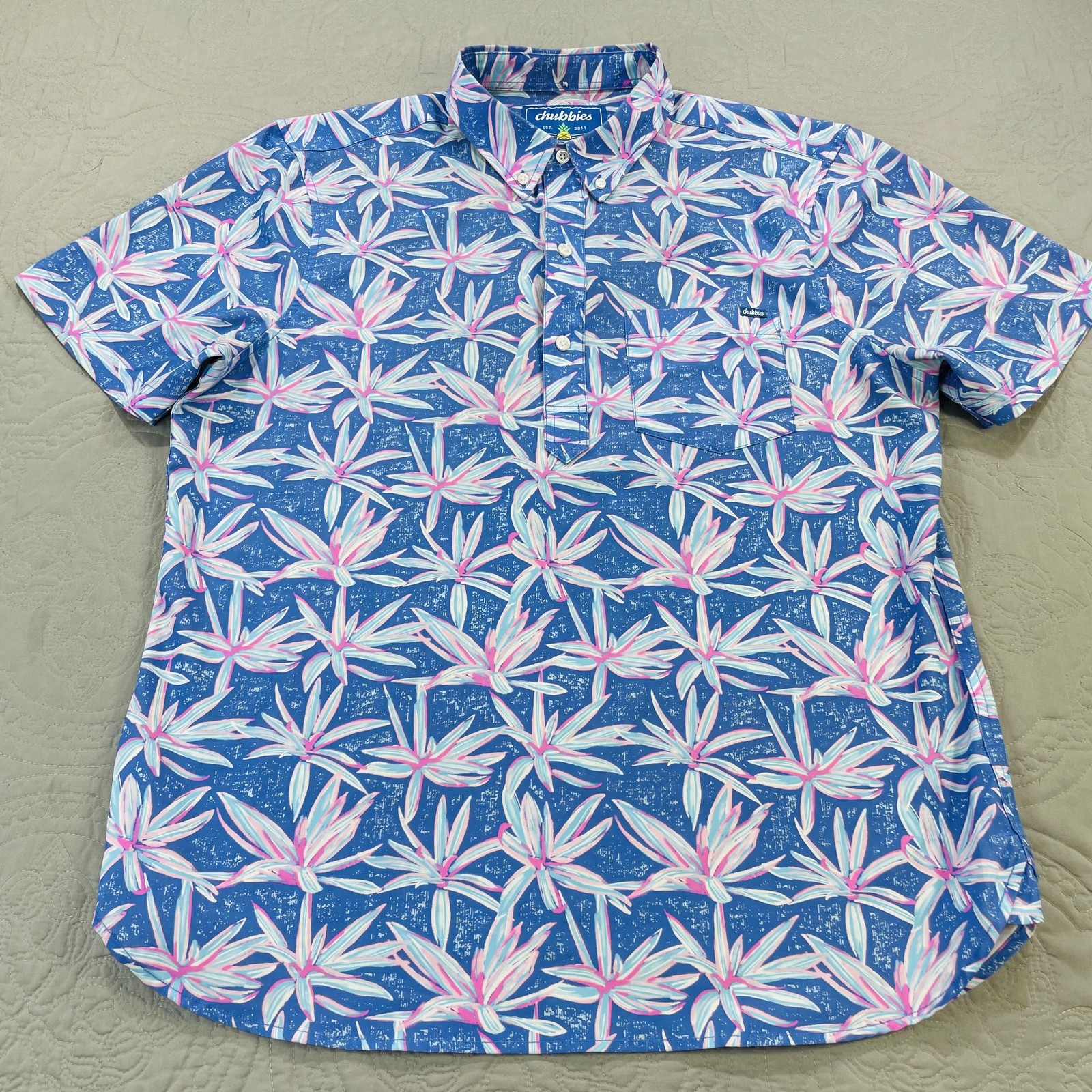 Chubbies Shirt Mens Large Hawaiian Floral Print Button Down Short Sleeve Popover