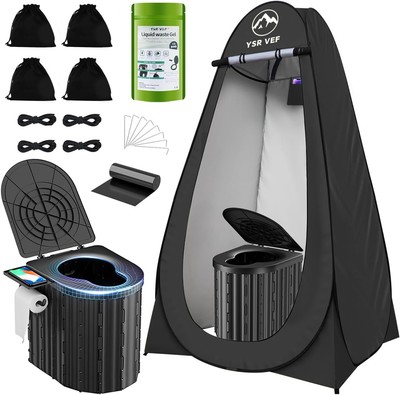 Camping Toilet with Pop-Up Privacy Tent and Liquid Waste Gel, Portable Toilet...