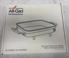 All Clad ceramic square baker casserole dish w/ stainless steel stand