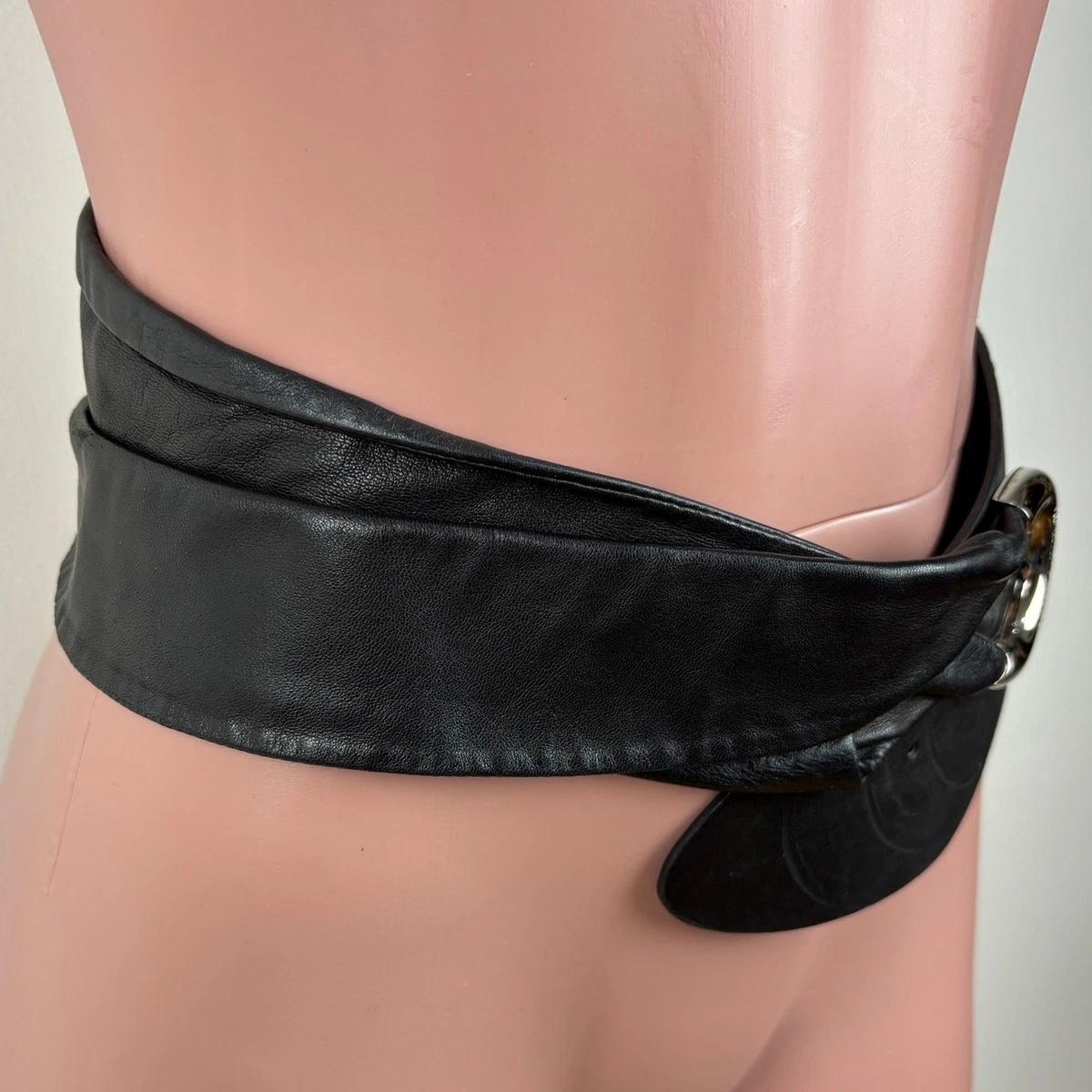 Giorgio Armani Back Leather Belt 3.5" Wide silver buckle size 42 (27.5"- 32.35")