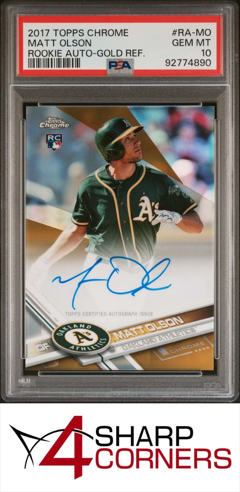 2017 TOPPS CHROME ROOKIE AUTO GOLD REFRACTOR #RA-MO MATT OLSON RC #/50 PSA 10