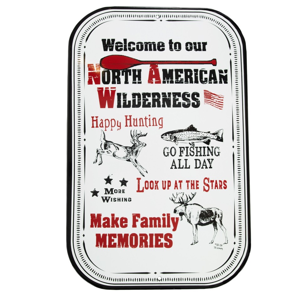 High-quality porcelain-finish metal sign with stunning North American wilderness art — sturdy, oversized, and genuinely beautiful.