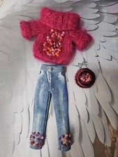 Integrity,Poppy Parker Barbie Silkstone mohair jumper,jeans,bag Handmade.OOAK