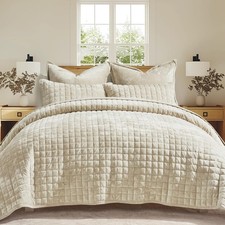Luxury Velvet Quilt Set Full Queen Size Bedding Sets, Ultra Soft Velvet