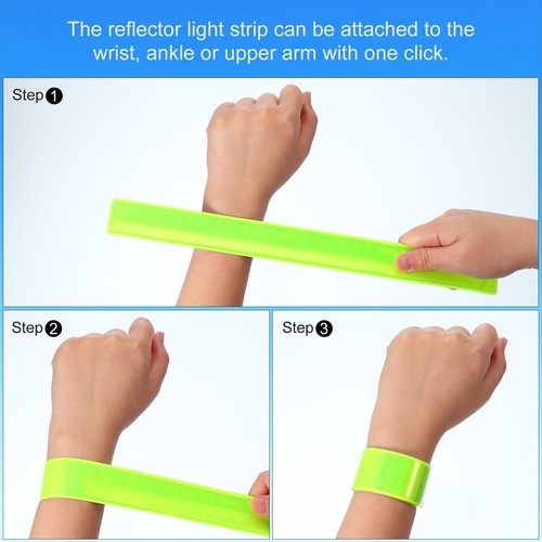 12 Pcs Reflective Slap Bands, Reflector Band Snap Bracelet Fluorescent Green - Picture 4 of 7