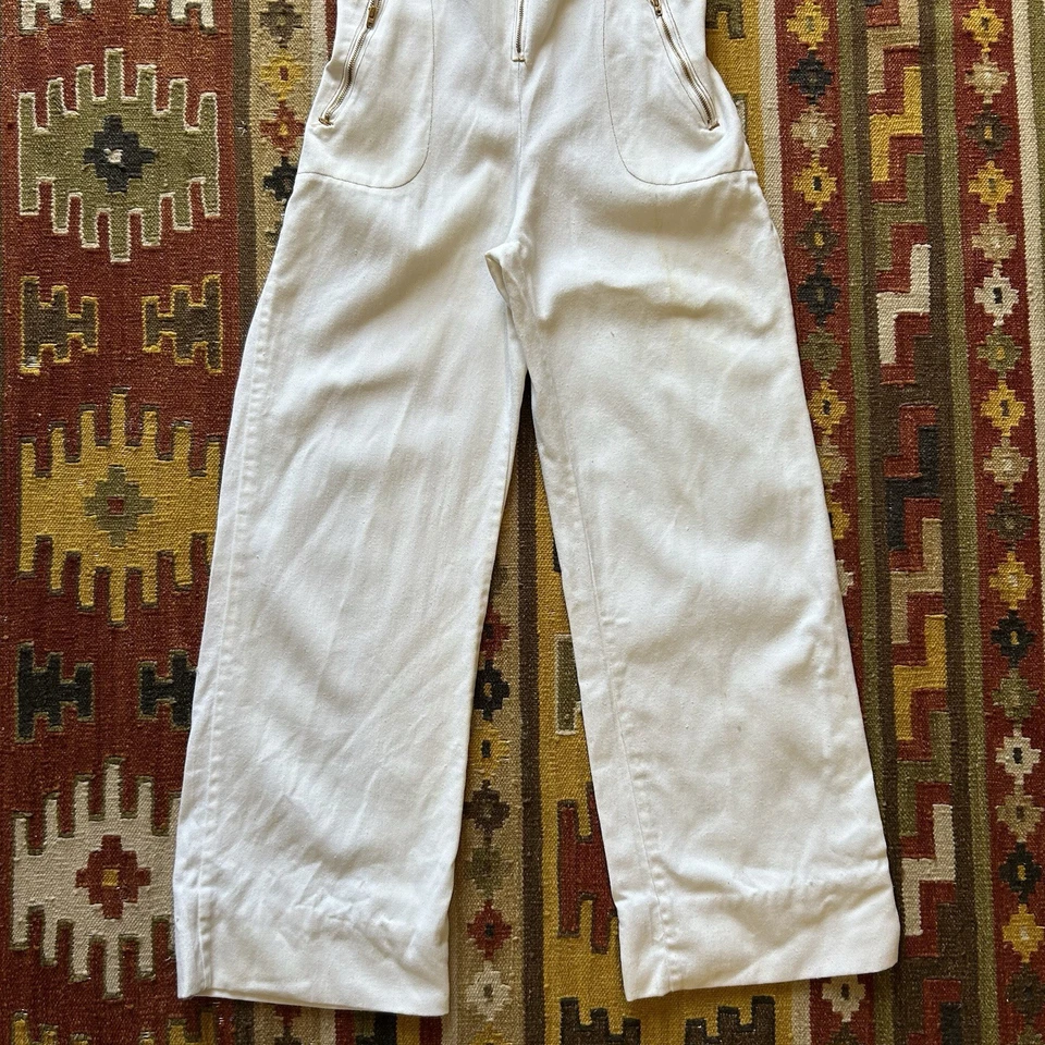 Винтажный 1970-х белый хлопок комбинезон размер 11 - коготь молнии - Изображение 3 из 4