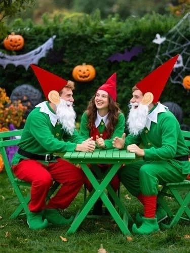 Conjunto de Disfraces de Enano de Halloween, Conjunto de Disfraz de Gnomo con Sombreros de Enano de Fieltro para Rojo Foto 4 de 4