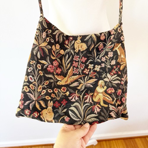 Vintage Tapestry Novelty Animal Print Floral Crossover Purse Bag Boho Festival - Picture 7 of 9