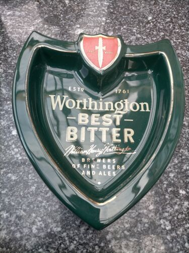 Vintage Worthington Best Bitter Shield Shaped Ceramic Ashtray Shed/Man Cave - Foto 1 di 2