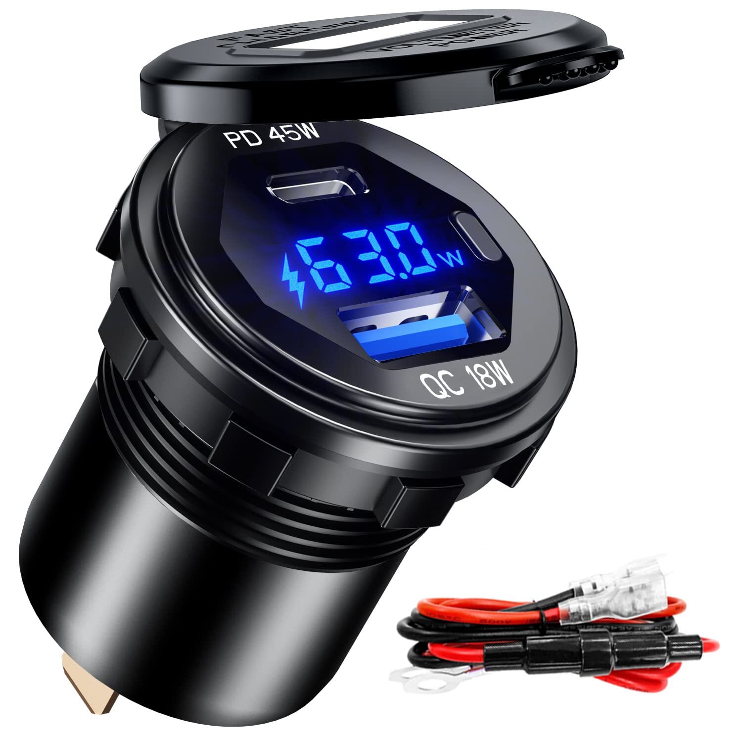 BATIGE 45W PD & 18W USB 3.0 Fast Charger Waterproof Car Socket
