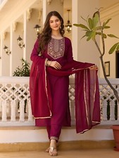 Women' s Rayon Embroidery Kurta with Pant  Dupatta