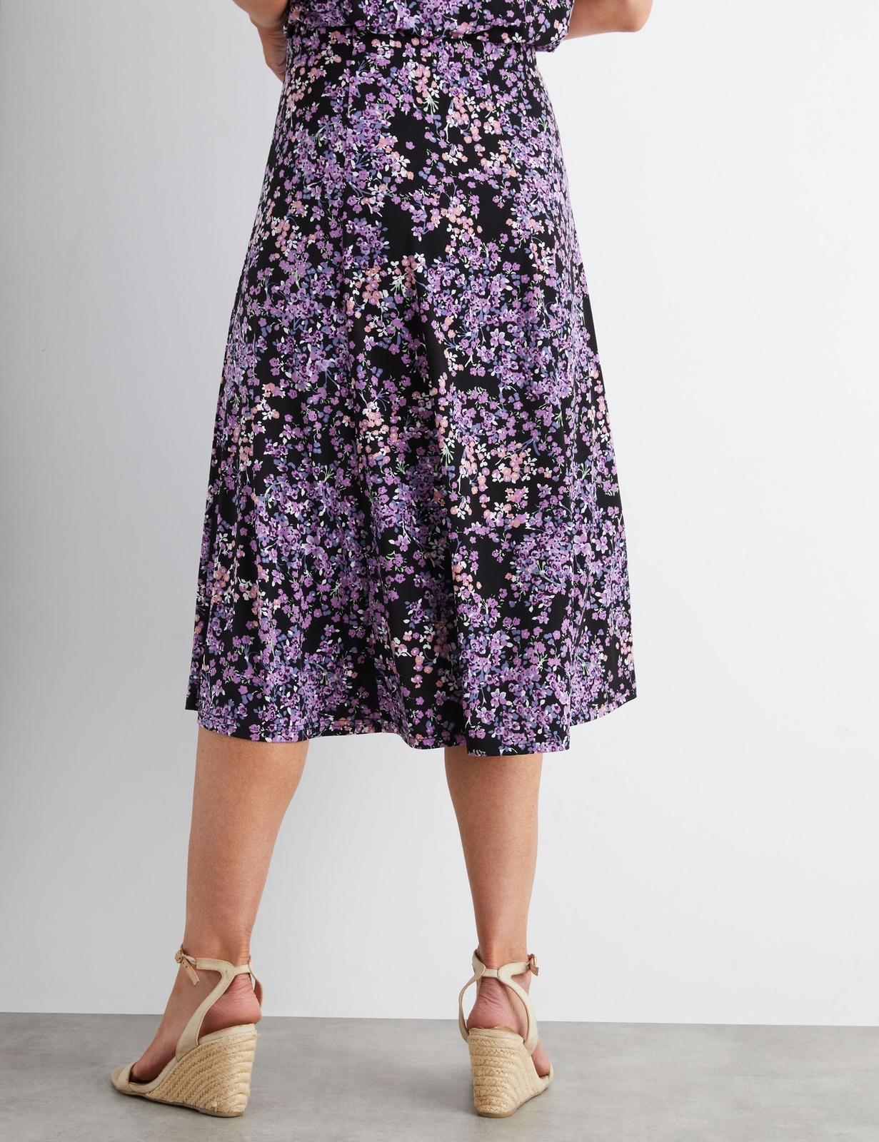 NONI B Womens Skirts Midi Summer Black Floral A Line