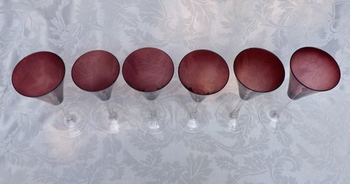 Set of 6 Plum Trumpet Flared Wine Glasses w/ Plum Top & Clear Stem - 9" - Picture 9 of 12