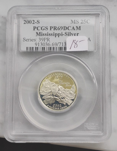 2002 S 90% Silver Proof Statehood Quarter Mississippi MS PCGS PR69DCAM - Picture 3 of 5