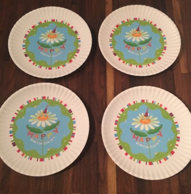 Glitterville Happy Birthday Birth Daisy Plates Melamine Set of New