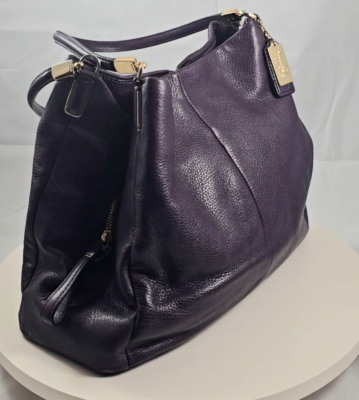 Coach Madison Phoebe Plum Pebbled Leather Shoulder Bag 26224 W/COA