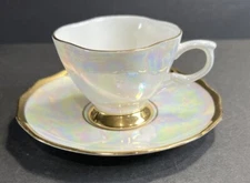 Vintage Diamond Bone China - Pearl White With Gold Trim- Tea Cup & Saucer Set