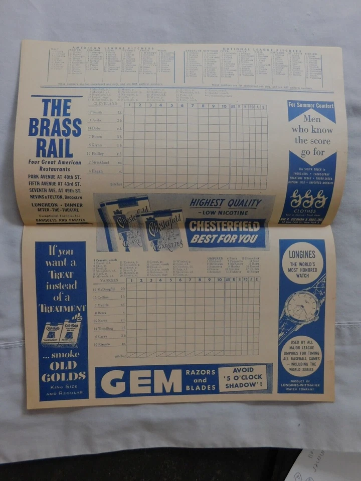 1954 New York Yankees Vs Cleveland Indians Program Mickey Mantle Yogi Berra - Image 2 of 2