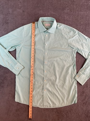 Camisa Eton Para Hombre Extra Grande 44 17.5 Contemporánea Abotonada Verde Blanco Rayas - Imagen 6 de 10