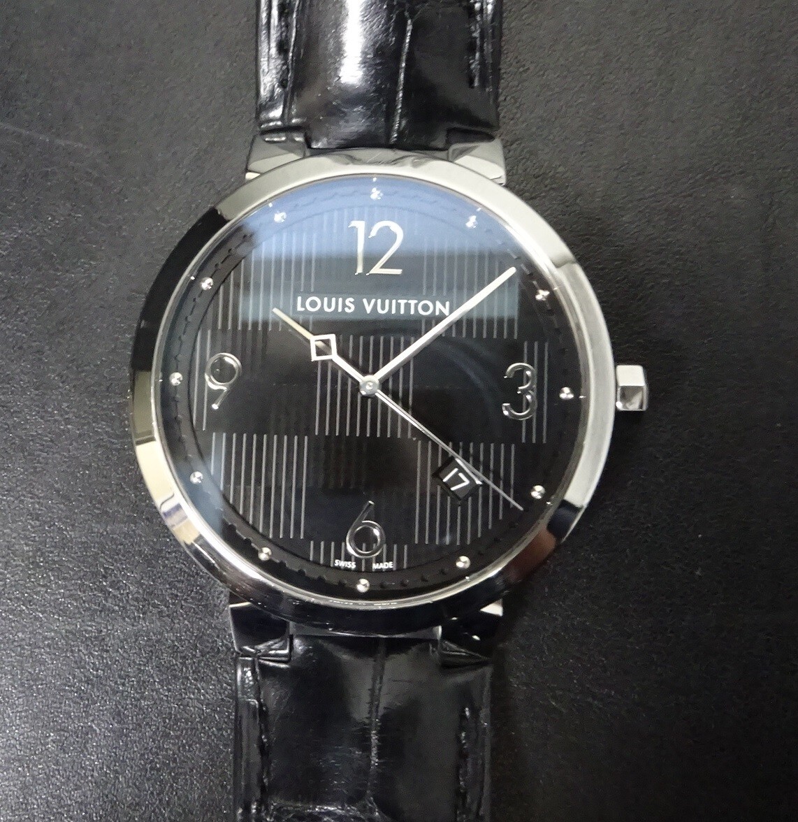 LOUIS VUITTON Tambour Damier Q1D002 Quartz Black Dial  display picture 1