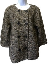 Clements Ribeiro Womens 10 Leopard Print Wool Blend Double Breasted Peacoat M